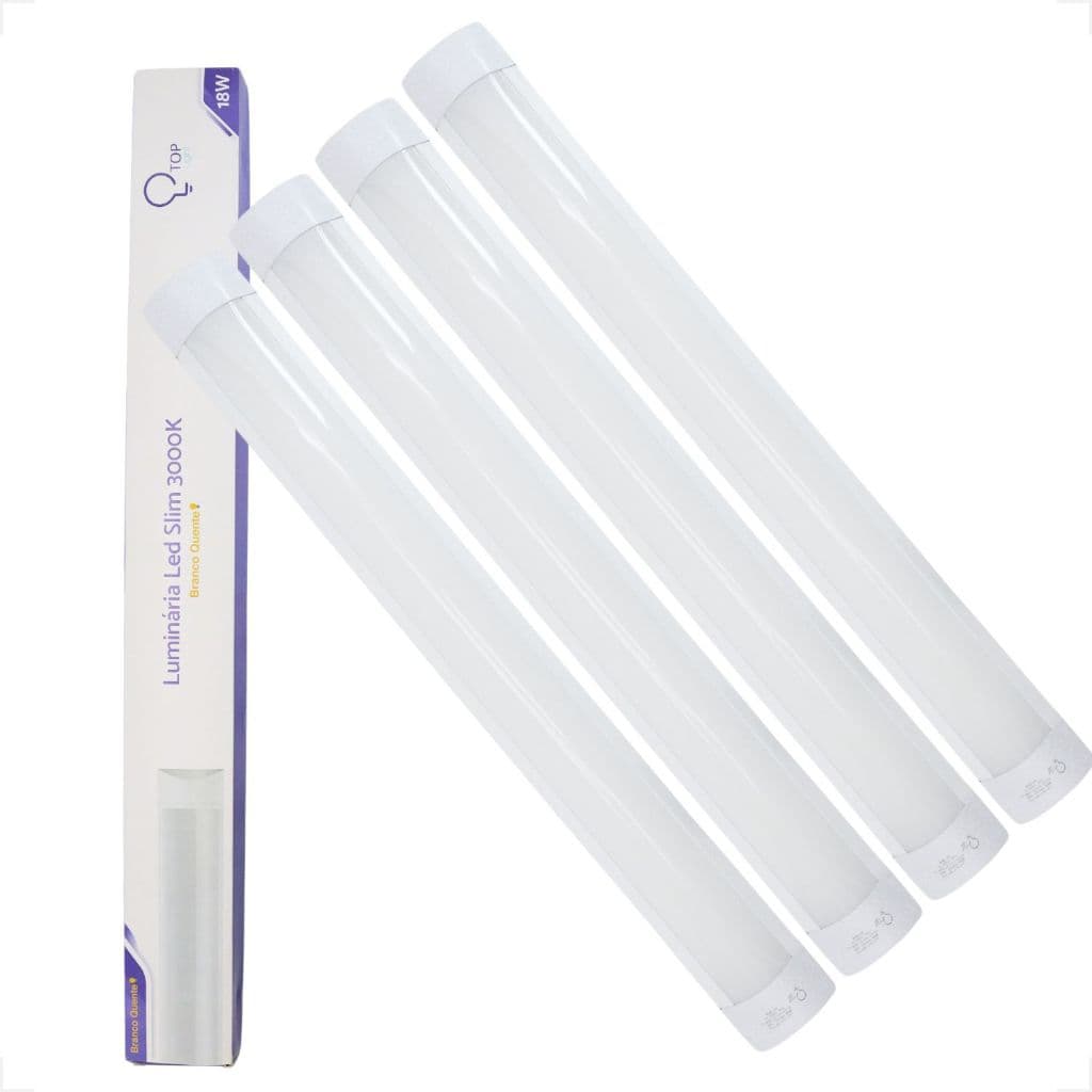 Kit 4 Luminária LED Slim 18W Branco Quente 3000K IP20 Iluminação Interna