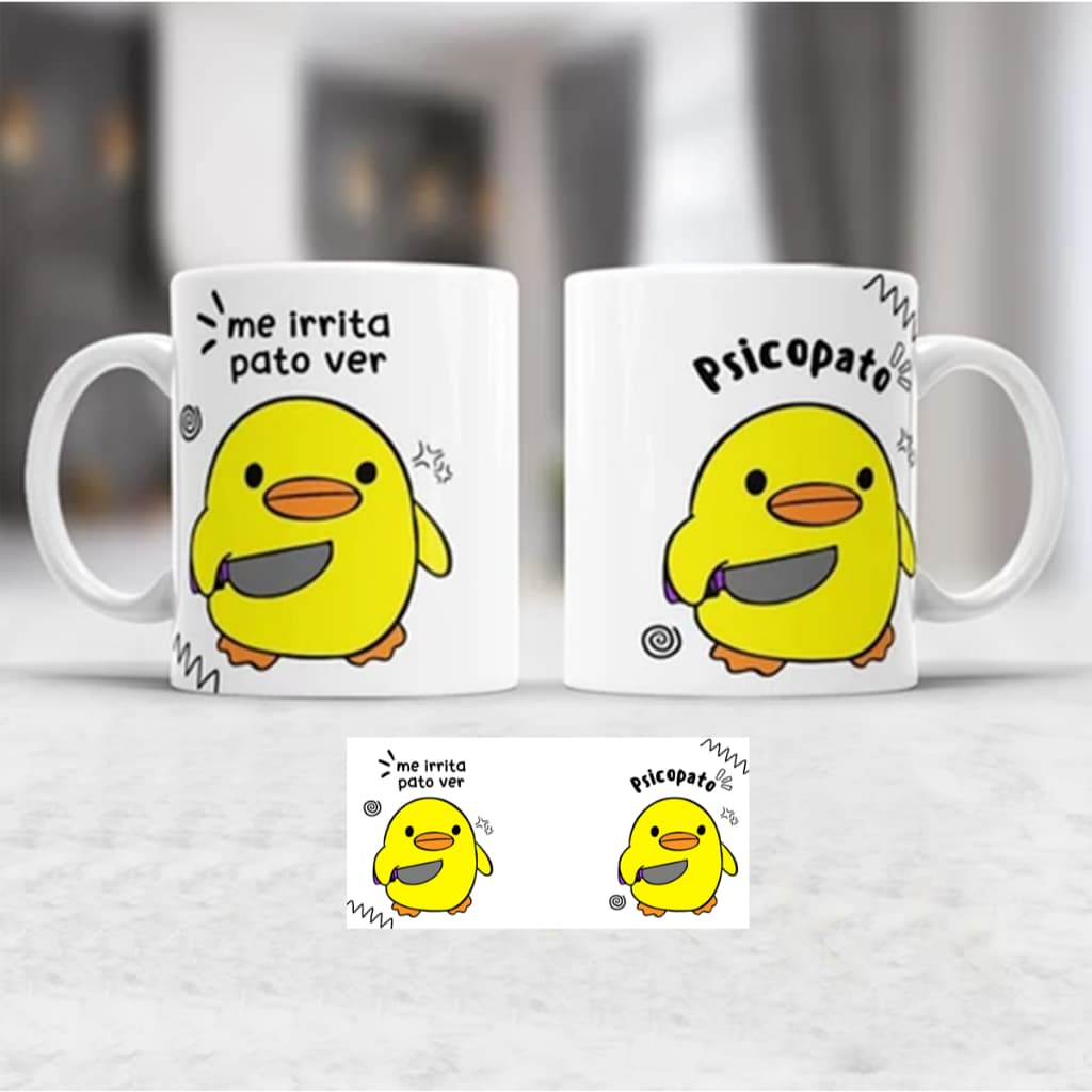 Caneca Psicopato Me irrita pato ver frases desenhos meme