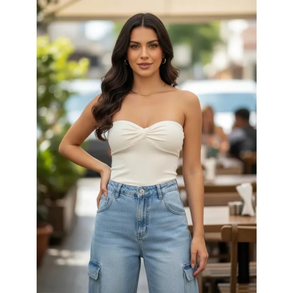 Top Tube Blusa Tomara Que Caia Feminino De Canelada Com Bojo No Busto Moda Blogueira Básica