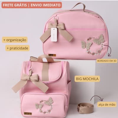 kit de bolsas maternidade 2 peças mala e mochila borboleta menina
