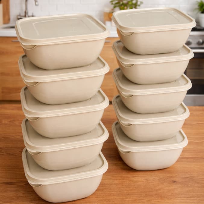 Pote de plástico minimalista, 1 litro quadrado bege | marmita, vasilha