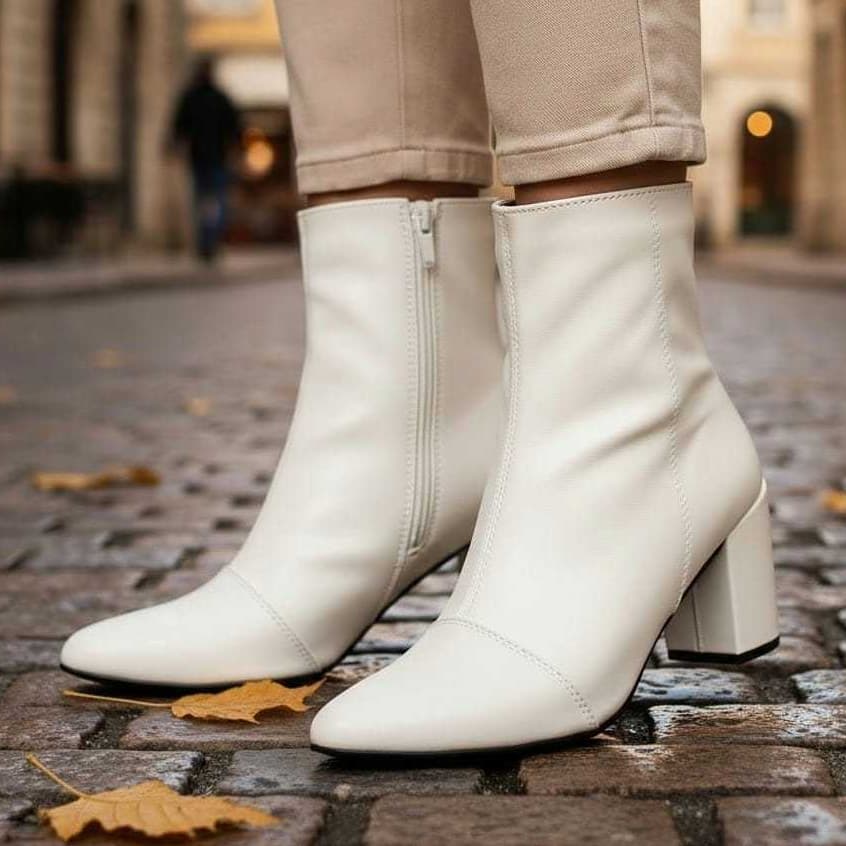 Bota Feminina com Zíper Cano Curto Salto Grosso Médio Bico Fino Confort Ref. 20/125