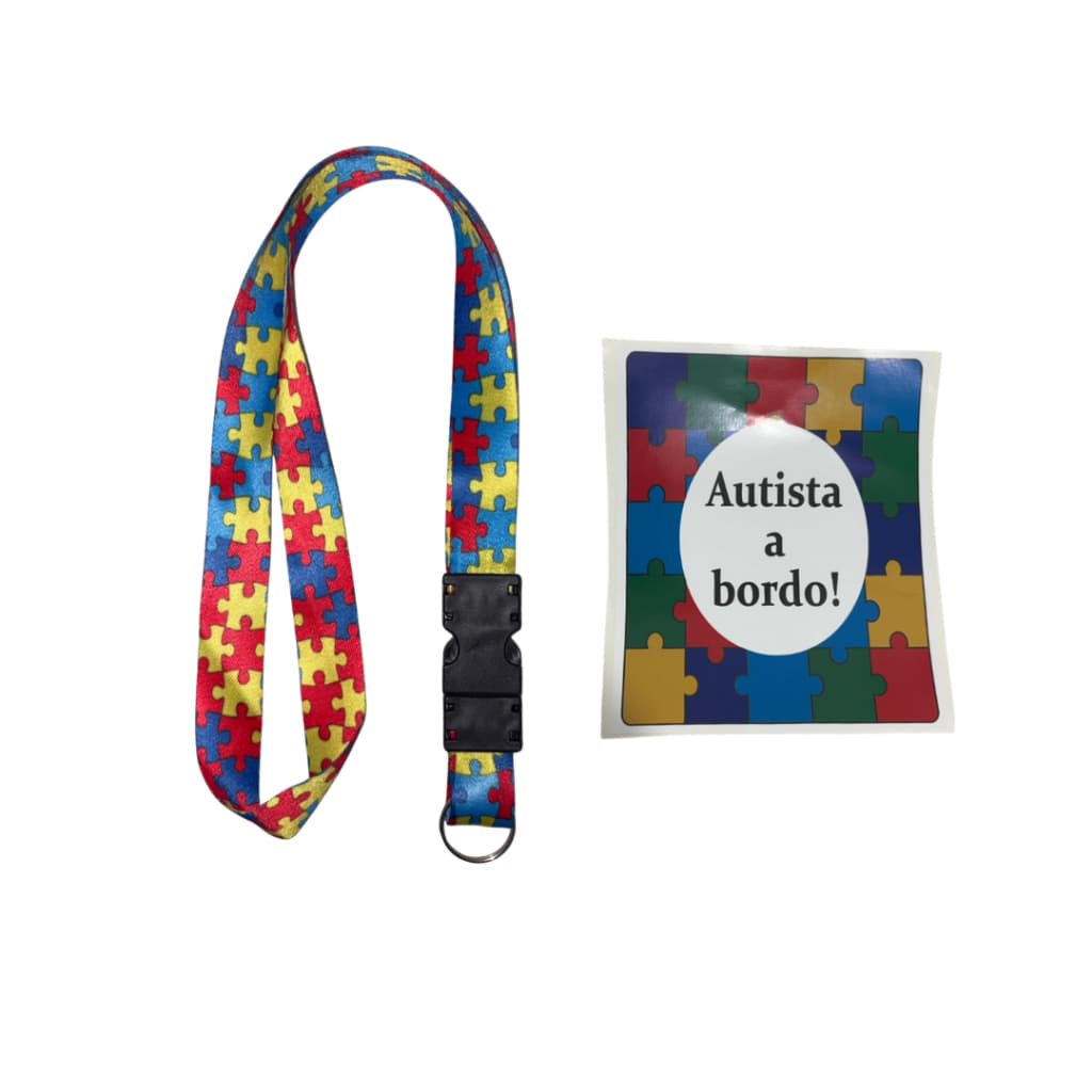 Kit Chaveiro Cordão Moto Pescoço Engate Rápido Autismo Autista E Adesivo Autista A Bordo