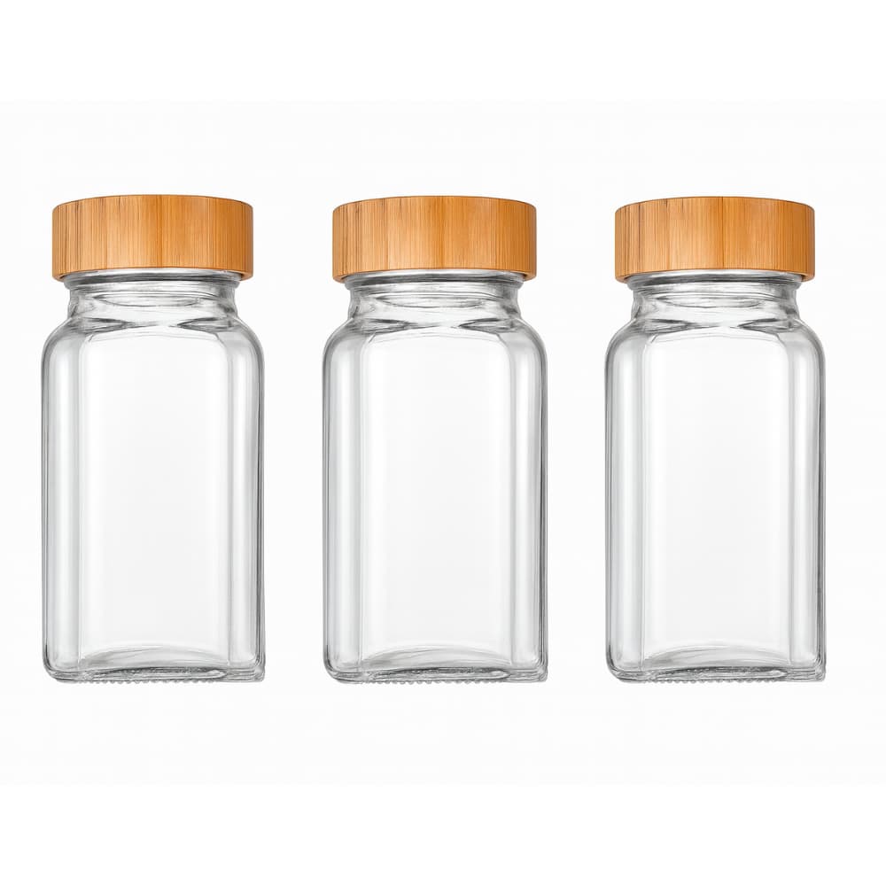 Kit Porta-temperos Oikos Com 3 Potes E Capacidade 120ml Transparente Tampa de Bambu