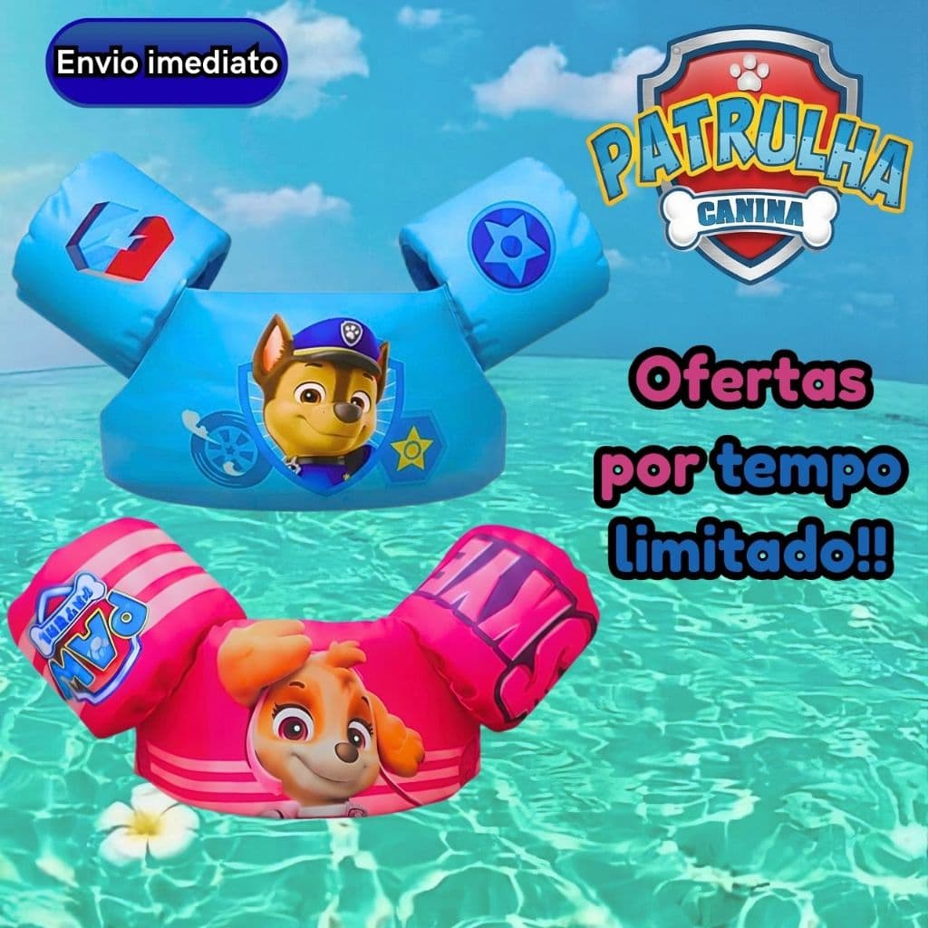 Boia Colete Patrulha Canina Infantil Boia De Peitoral Crianças Colete Boia Infantil Piscina Para Natação Azul e Rosa