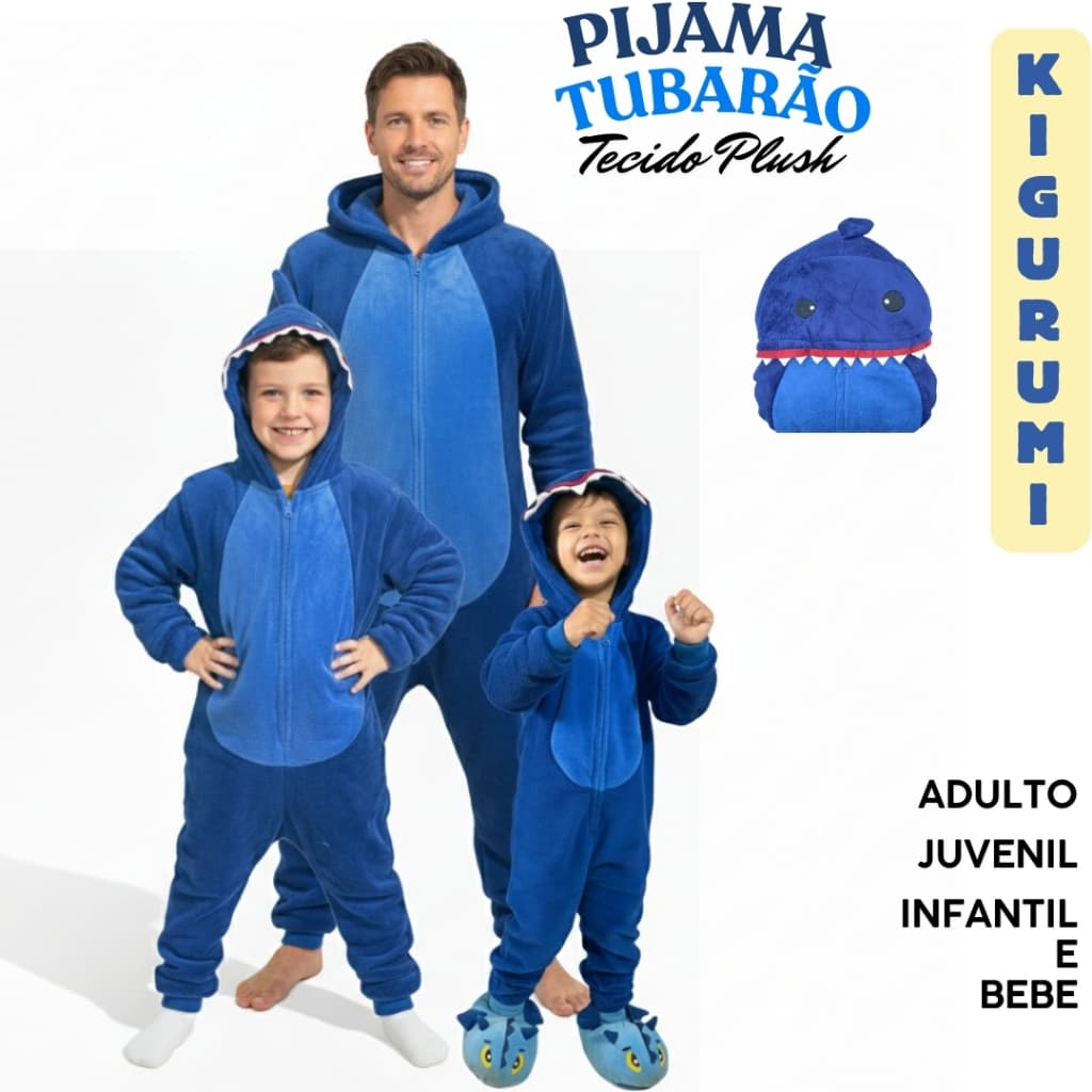 Pijama Fofinho Macacão Tubarão Kigurumi Cosplay Menino Original Bebe,Infantil, Juvenil ,Adulto