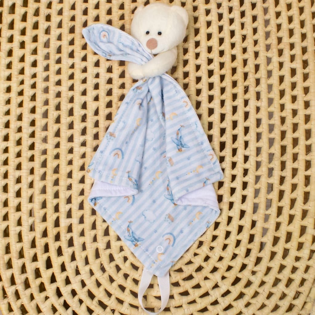 Naninha Pelúcia Céu Azul Com Prendedor De Chupeta Paninho Macio Bebê Conforto Hora Do Sono Delicado