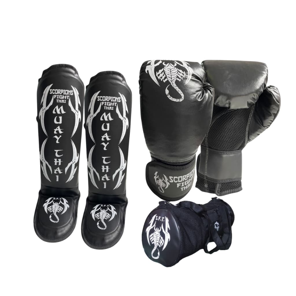 Kit Muay Thai Boxe KinckboxingLuva+Caneleira+Bolsa