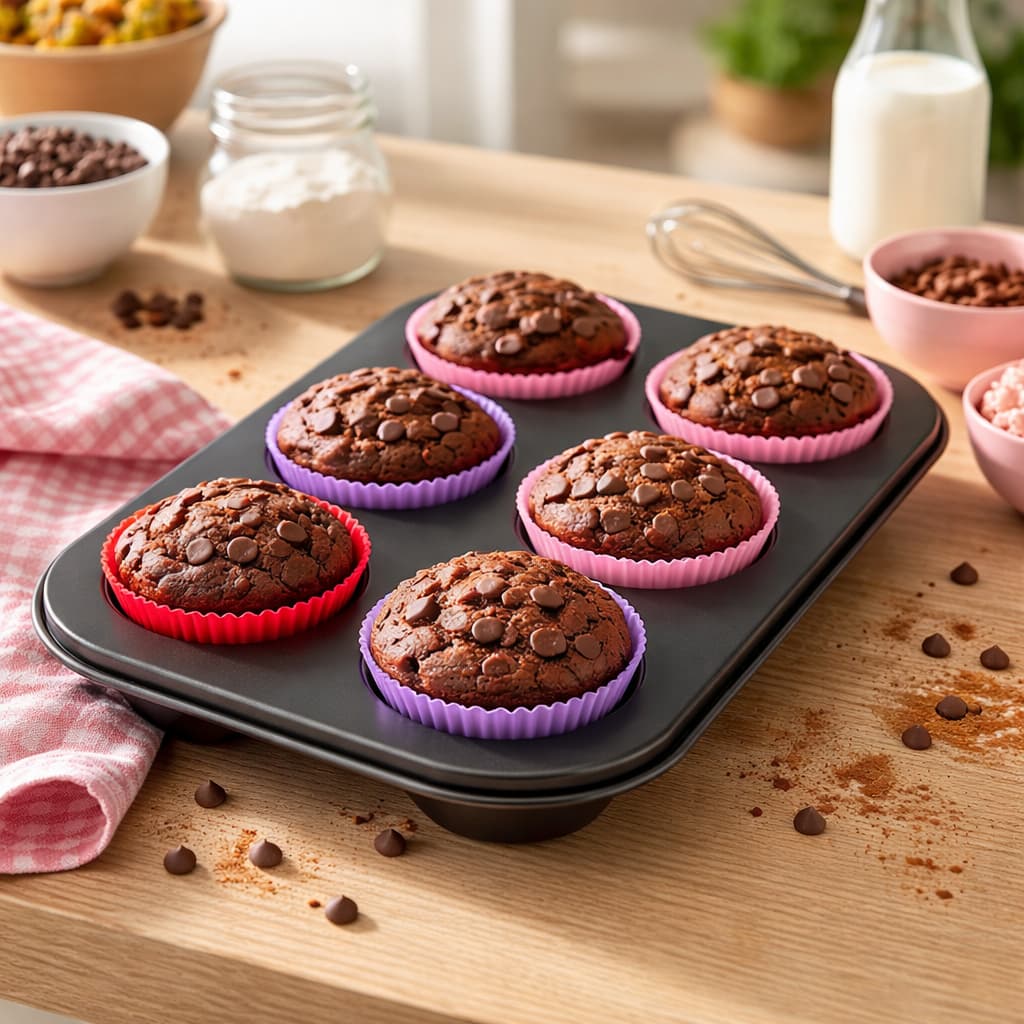 Kit Forma Assadeira P/ Cupcake 6 Cavidades + 6 forminhas Silicone Antiaderente 6 cm Forma Para Muffin, Doces e Salgados