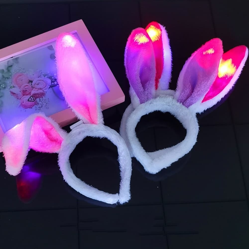 Tiara Orelha De Coelho Adulto E Infantil Com Led Ideal Para Carnaval, Halloween, Pascoa