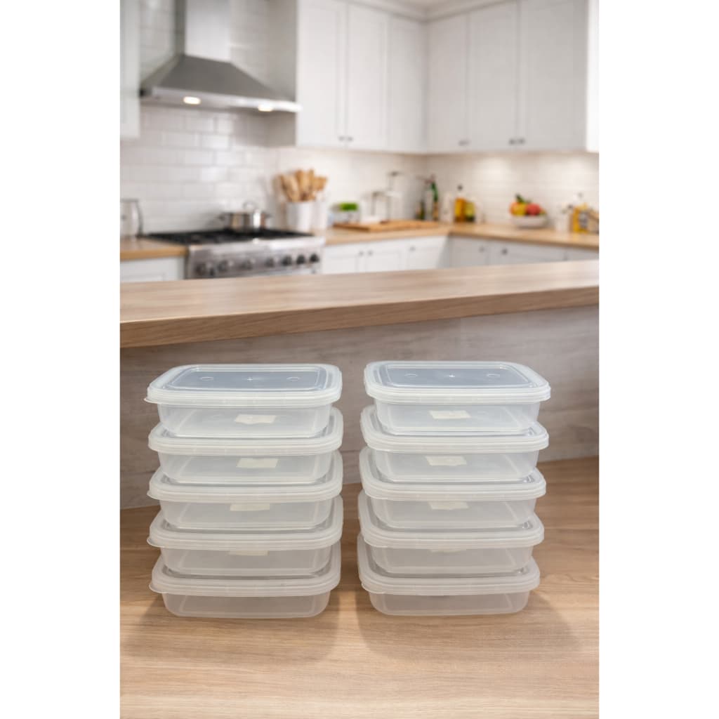 Kit 10 Potes Marmita Fitness 500ml Reutilizável Transparentes BPA FREE Freezer Microondas Organizado