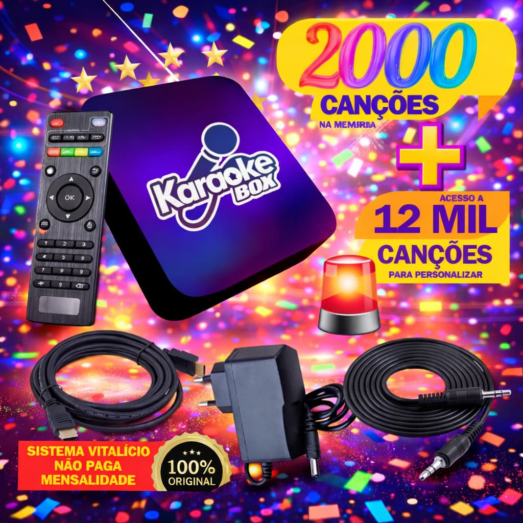 Karaoke Box Com Sistema Top Pontuação Modo Livre Para Cantar Centenas De Músicas + 2 mic com fio