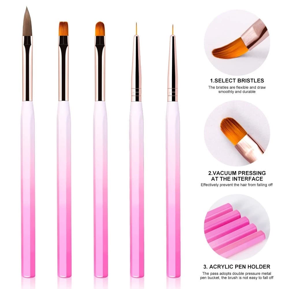 5 Pincéis para Decoração de Unhas e Nail Art/Pincel Profissional de Arte para Manicurelili