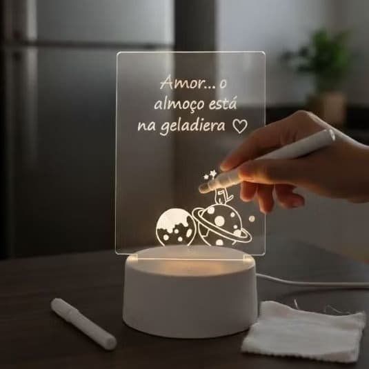 Luminária LED Quadro de Recados – Escreve e Apaga com Caneta + USB