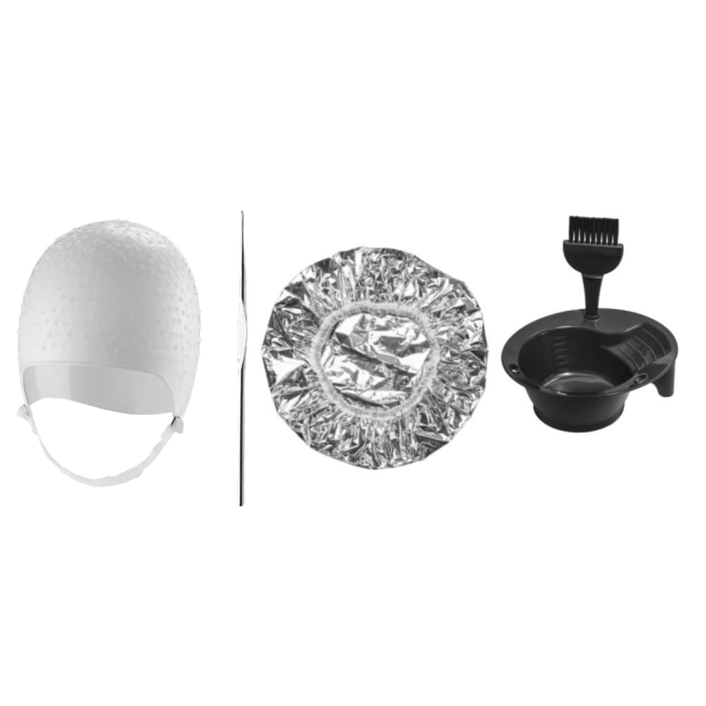 Kit Tintura hidratação Tigela Pincel e Touca Mechas Luzes Siliconada Metalizada Com Agulha inox Dompel - Branco