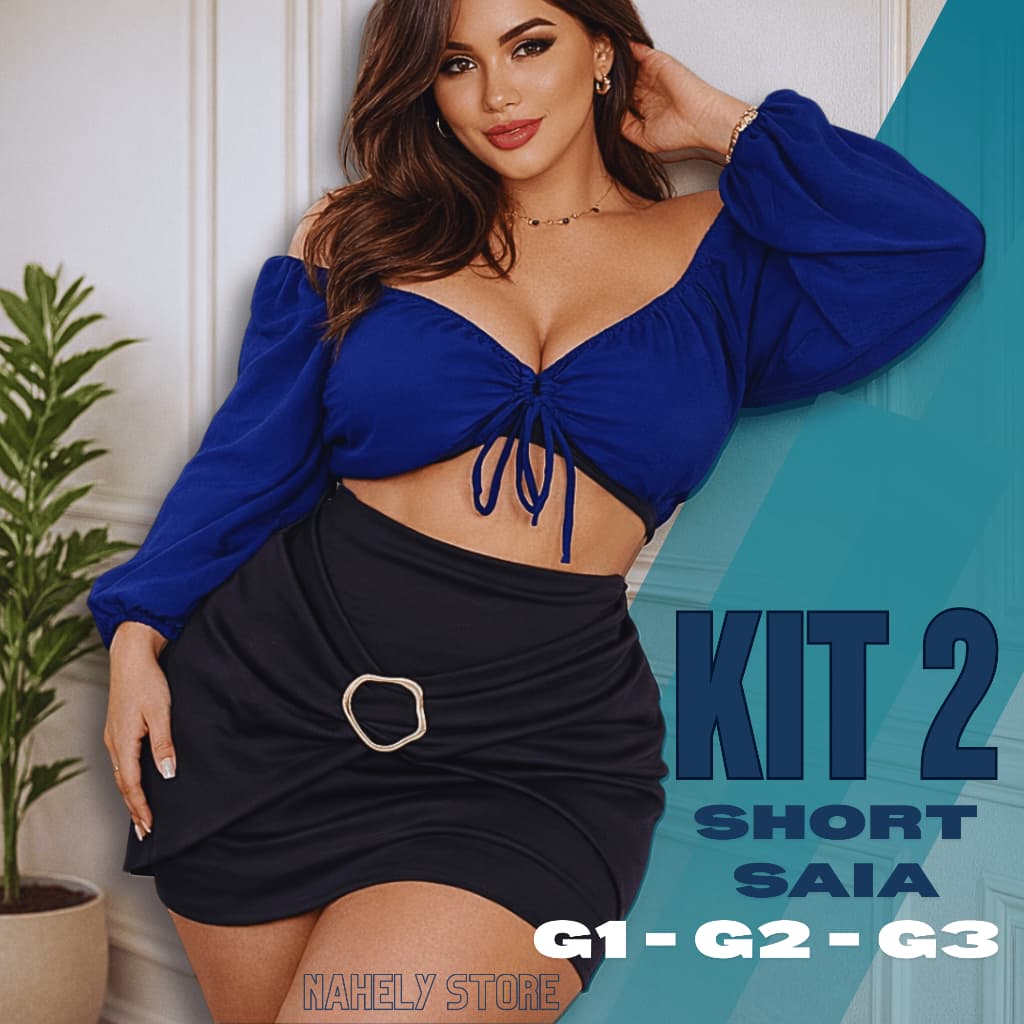 Kit 2 Short Saia Neoprene Elegante Versátil Com Fivela Dourada Eventos Aniversario Plus Size  G1-G3