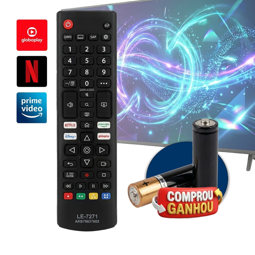 Controle Remoto PrimeFit Compatível LG Smart TV 4K Netflix Prime Video Com Pilha