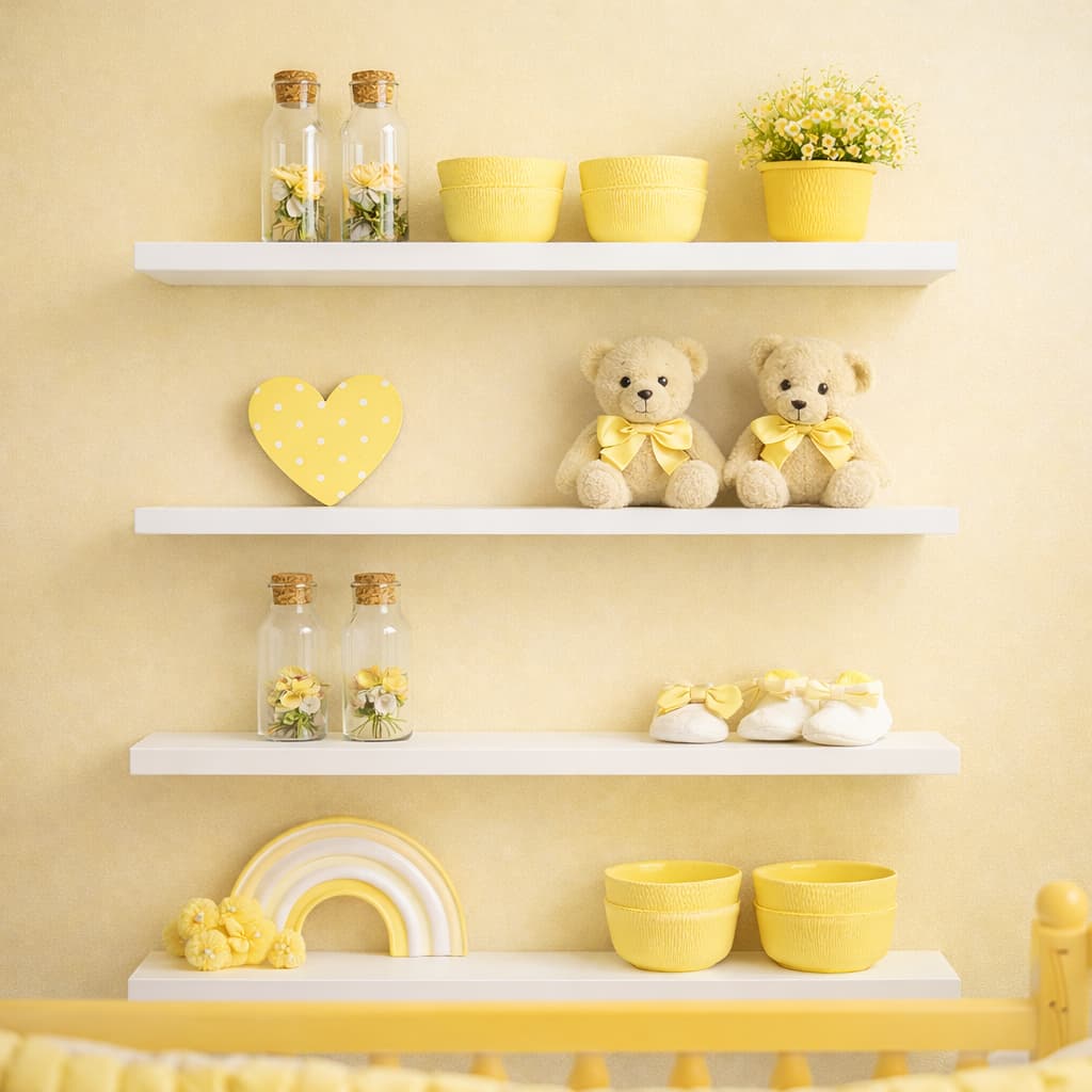 Prateleiras 4 Tabuas Brancas  Com Suporte Grátis Decoração Para Quarto Do Bebê - Kit De Prateleira