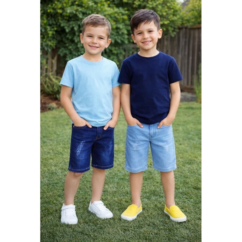 Conjunto infantil de menino bermuda  jeans  regulador Interno + camisa basica