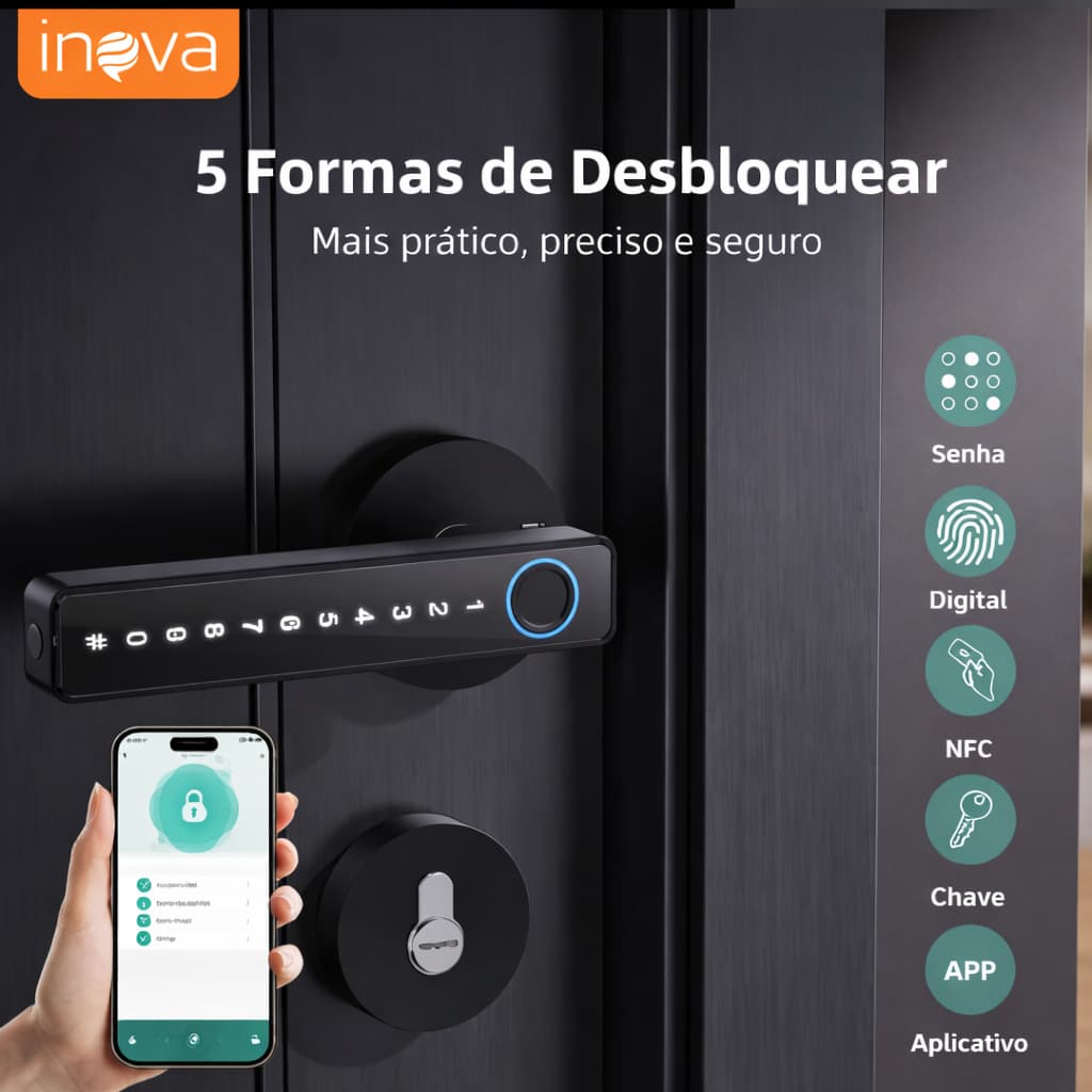 Fechadura Digital 5 em 1 Biometria + Senha + NFC + App | Segurança Máxima  Últimas Unidades Curitiba