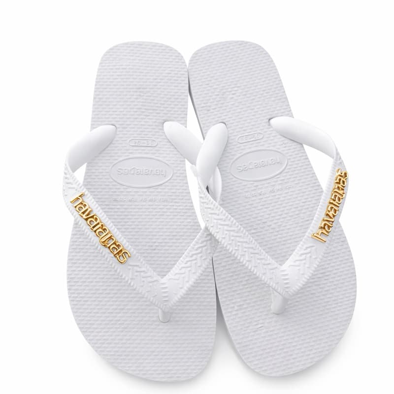 Chinelo Havaianas Feminino Branco Personalizado com Pingentes Dourado