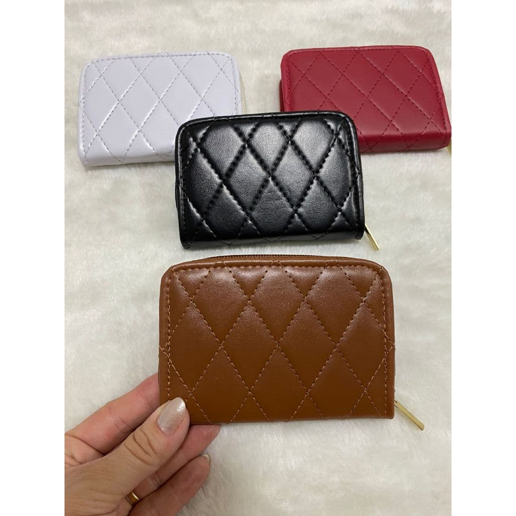 carteira feminina de couro pequena ziper bordada cnh porta cartoes moedas