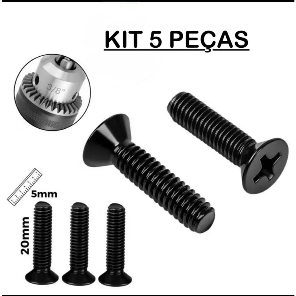 PARAFUSO PARA MANDRIL M5 (5mm) ROSCA ESQUERDA M5 TRAVAR MANDRIL PARAFUSADEIRA KIT 05 PEÇAS