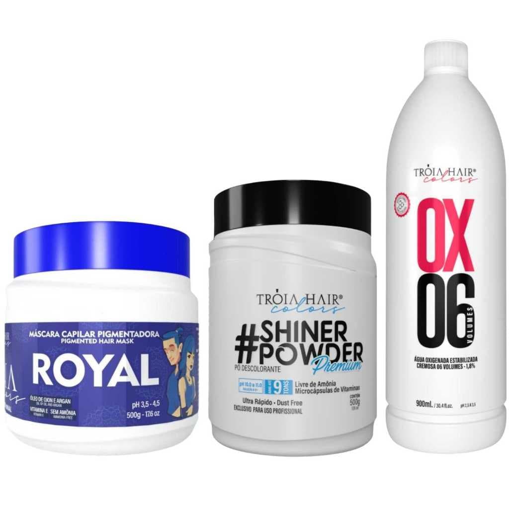 Pó Descolorante Premium 500g + OX 06 900ml + Troia Colors Royal 500g - Troia Hair