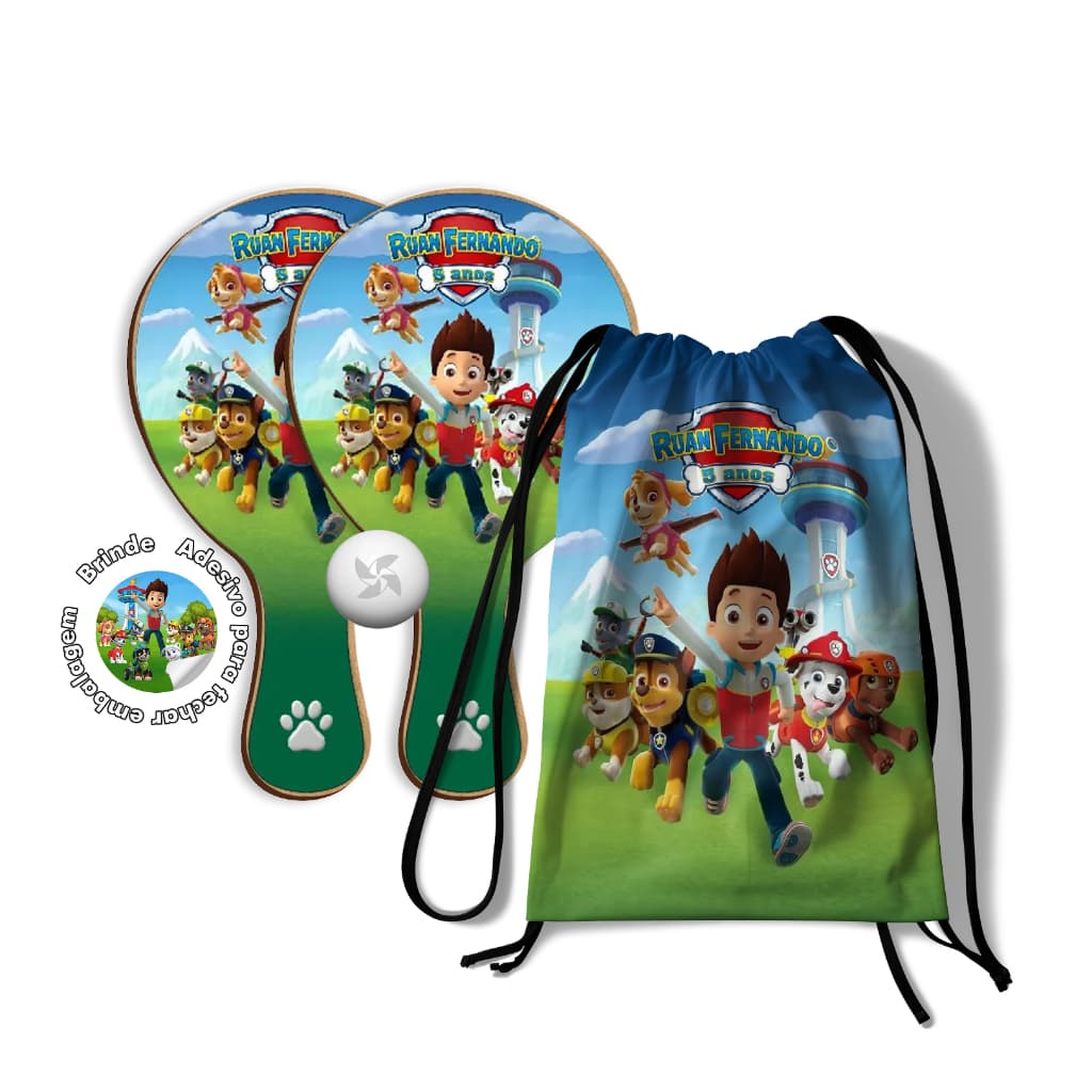 7/10/15/20/25 Kit Mochilinha e Raquetes Ping Pong Patrulha Canina