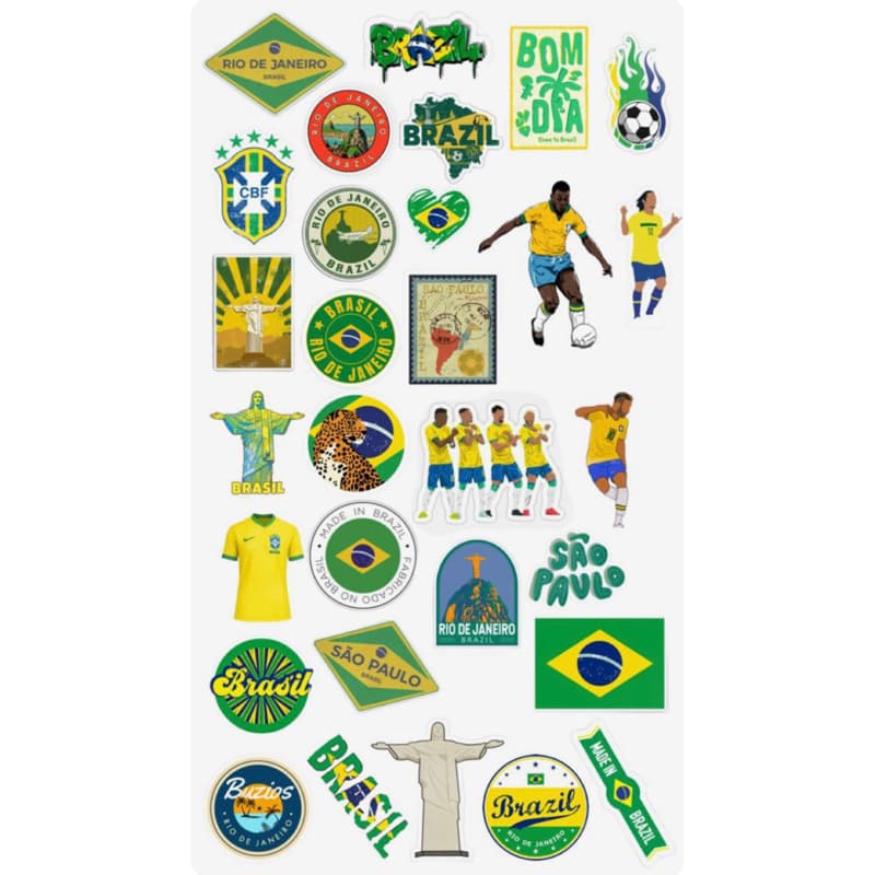30 adesivos stickers para decoração tema brasil, copa, futebol etc