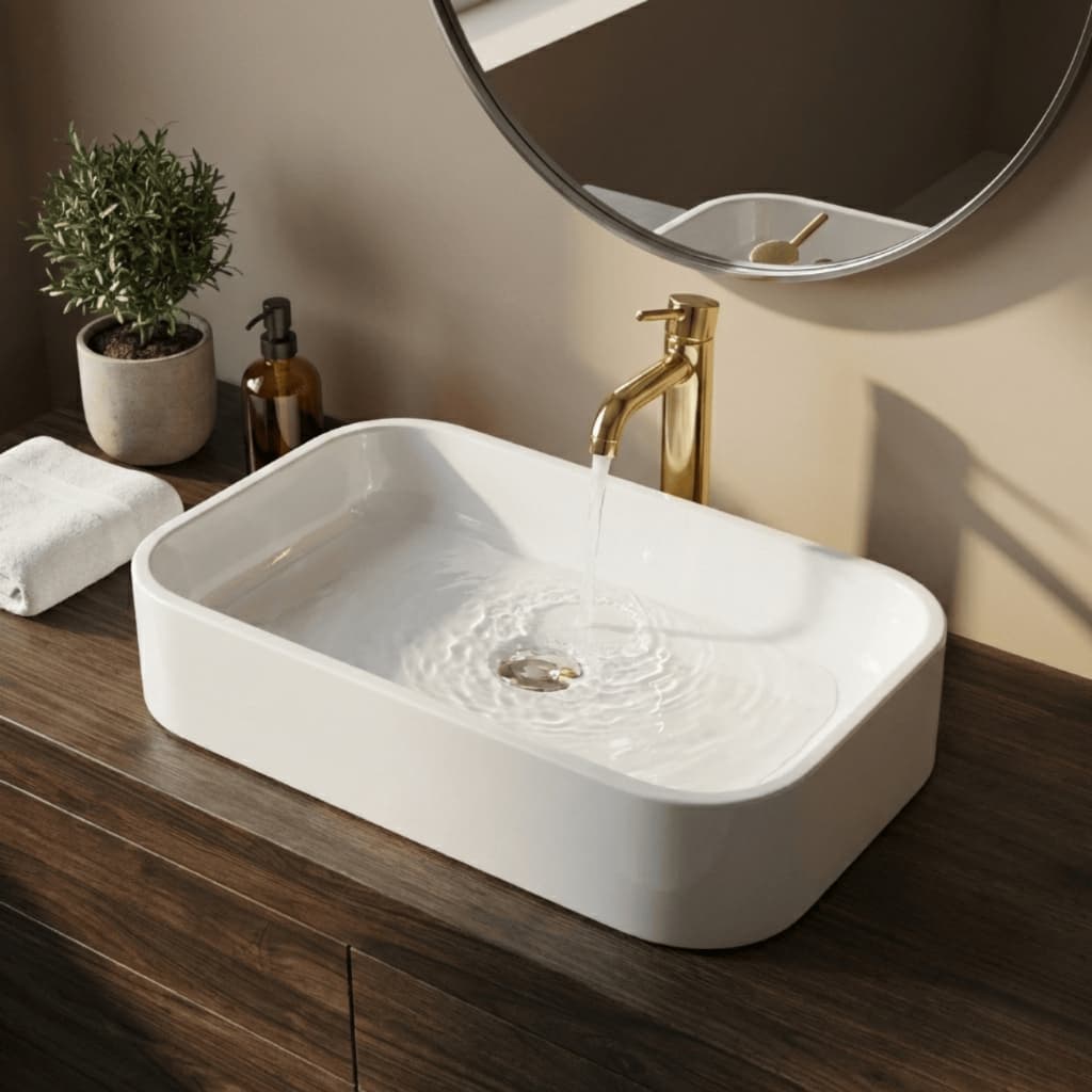 QUEIMA DE ESTOQUE Cuba Sobrepor Banheiro de Cerâmica Marmore Sintetico 37cm Pia Lavabo