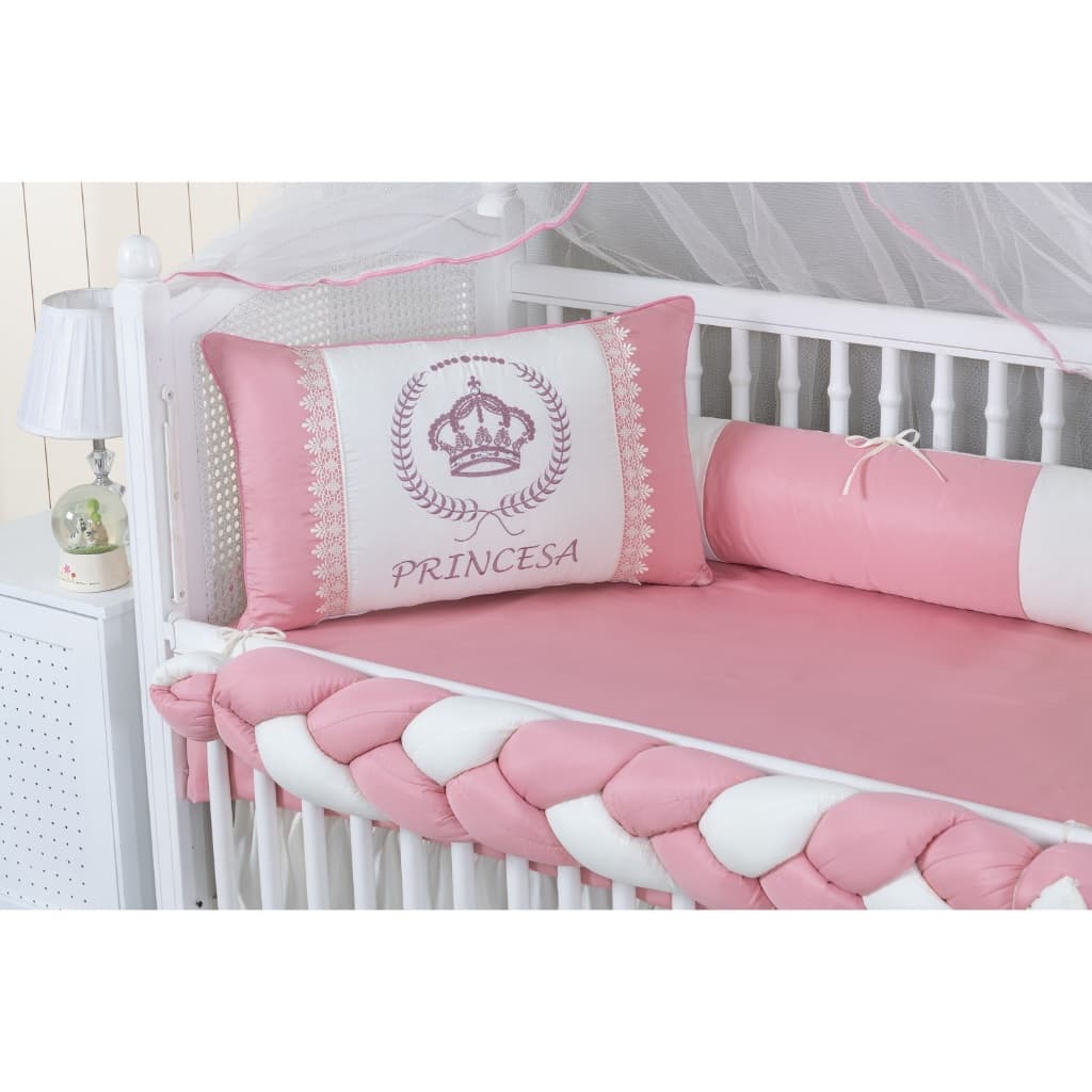 kit de berço americano bordado coroa rose princesa com 9 peças