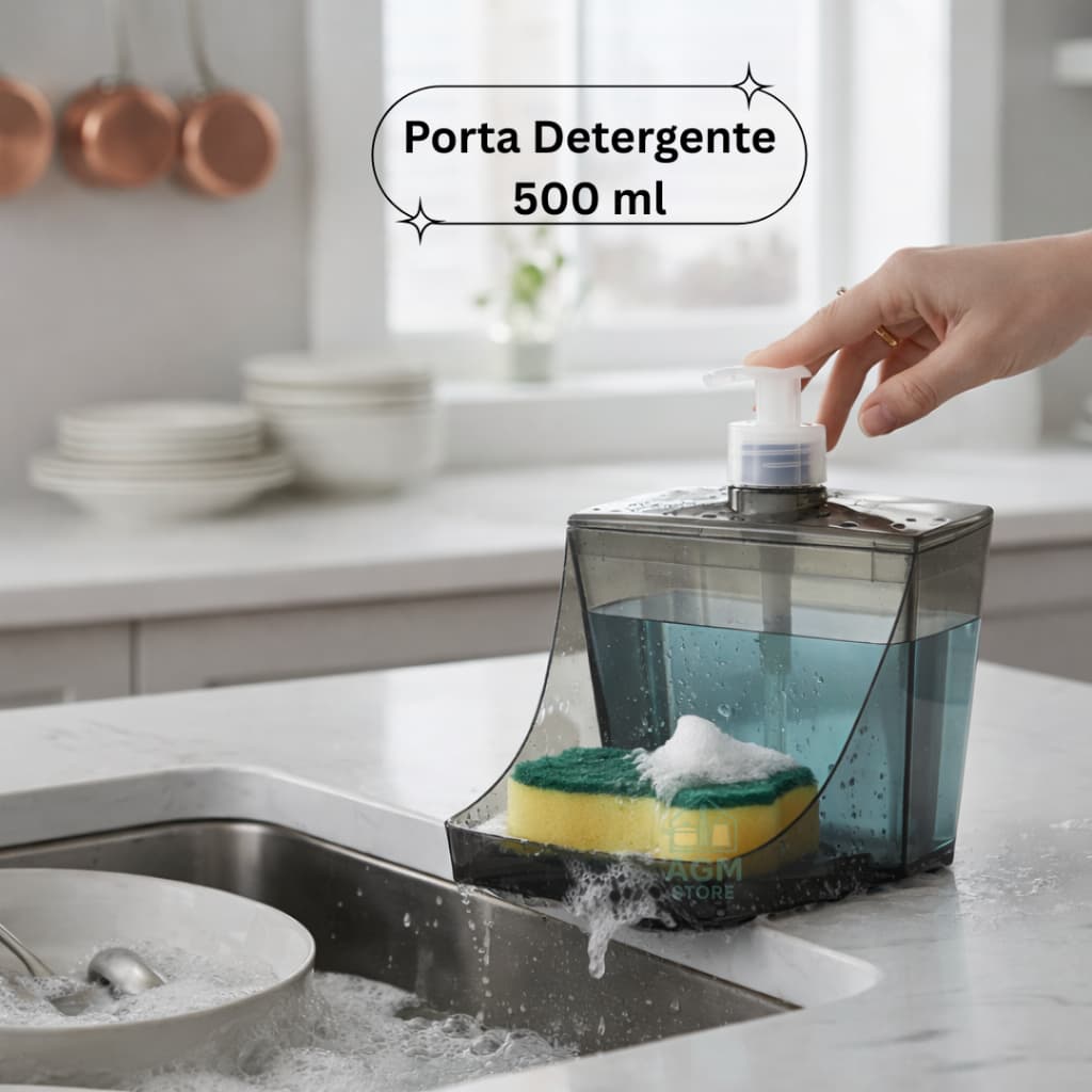 Porta Detergente Com Suporte Para Bucha 500ml Dispenser De Pia Prático Moderno Pia Cozinha