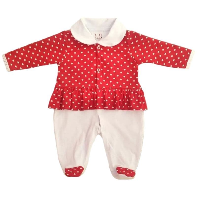 Macacão Lívia de Bebê Menina/ Coração/Pink/Verde/Vermelho/Rosa