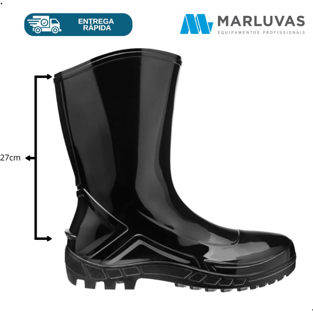 Bota PVC Cano Médio Impermeável Antiderrapante Marluvas CA 42291 Alta Resistência Limpeza Indústria