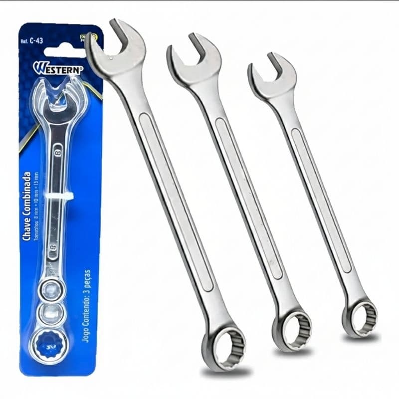 Jogo Kit 3 Chaves Combinadas Western 10mm 13mm 15mm Aço Resistente Profissional