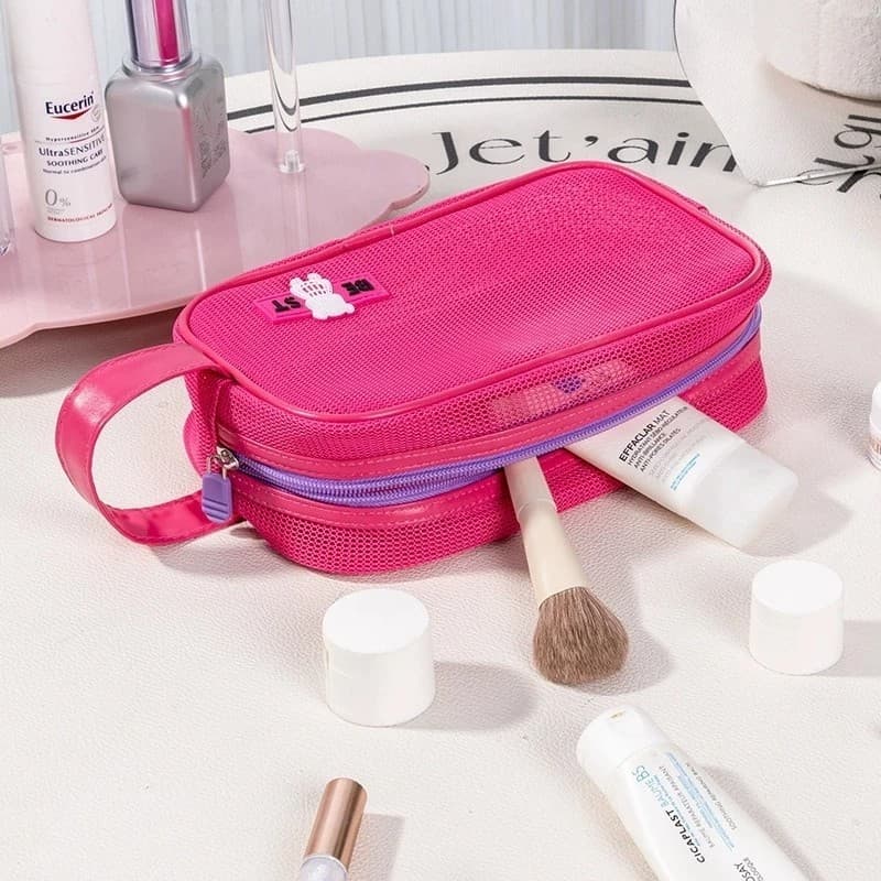 Necessaire Organizador com Grade Antiacúmulo: Maquiagem Transparente, WashBag à Prova D'Água
