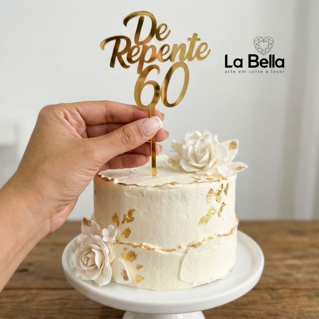 Topo de Bolo De Repente 60 Espelhado – Decoração para Festa 60 Anos
