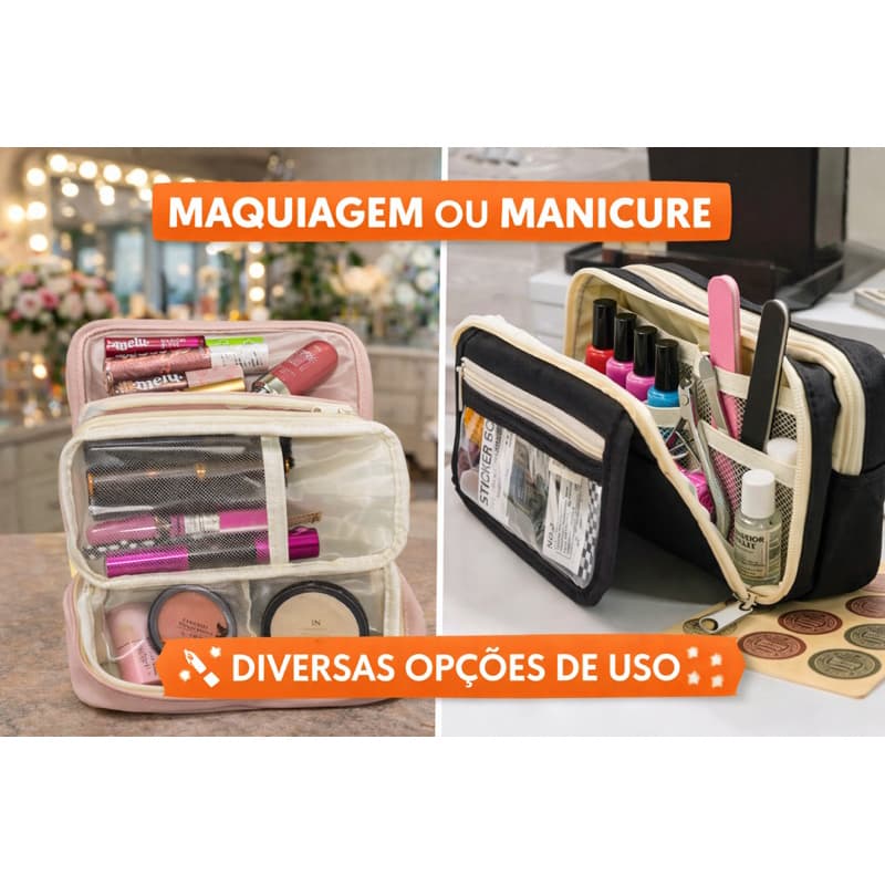 Estojo Necessaire Multiuso | Organizador de Maquiagem ou Manicure | Espaçoso e Elegante