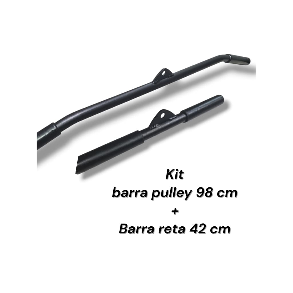 Kit barra costas pulley compacta 98 cm + barra reta 42 cm sem giro academia musculação