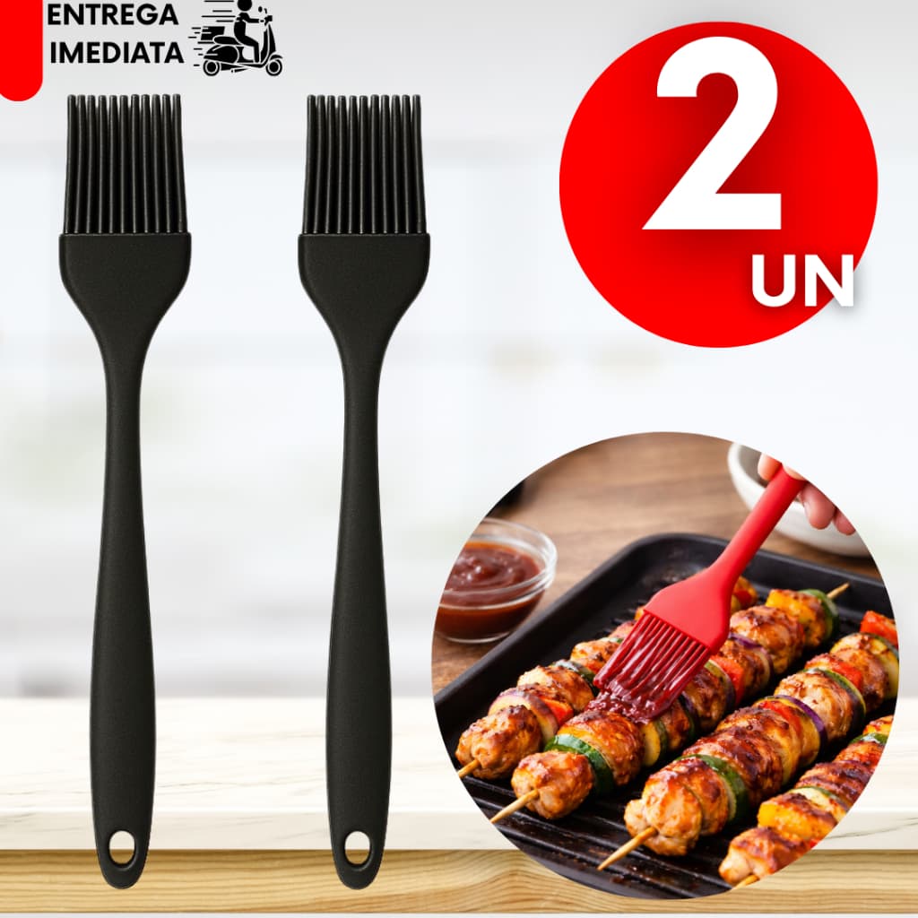 Conjunto Pincel de Silicone Preto 2/1 Peças Ideal Para Churrasco Culinária Confeitaria