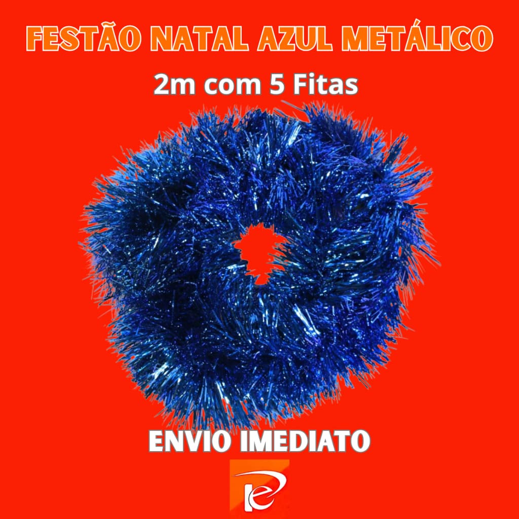 Festão Natal Azul Metálico 2m 5 Fitas Enfeite Decoração Árvore Guirlanda D&A