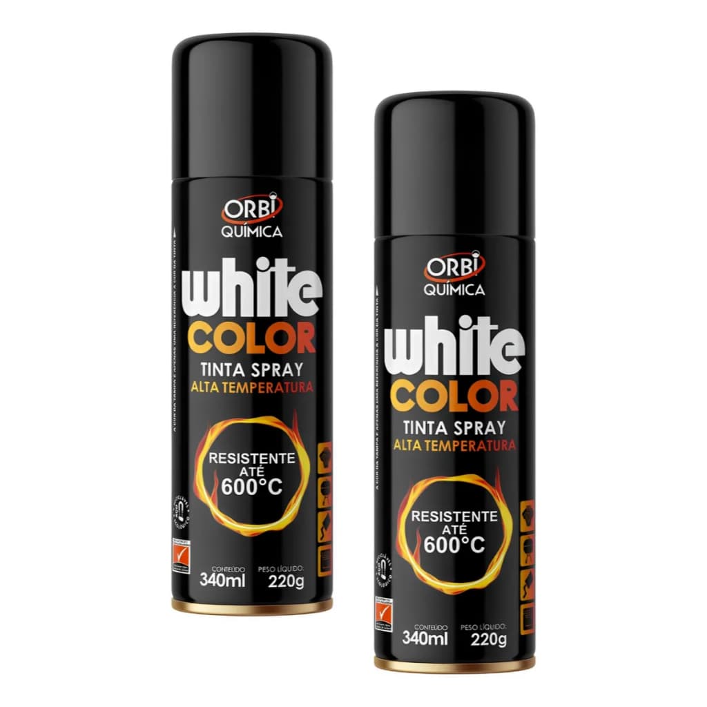 Orbi - 2x Tinta Spray Preto Fosco 340ml (White Color Orbispray Alta Temperatura 600ºc)