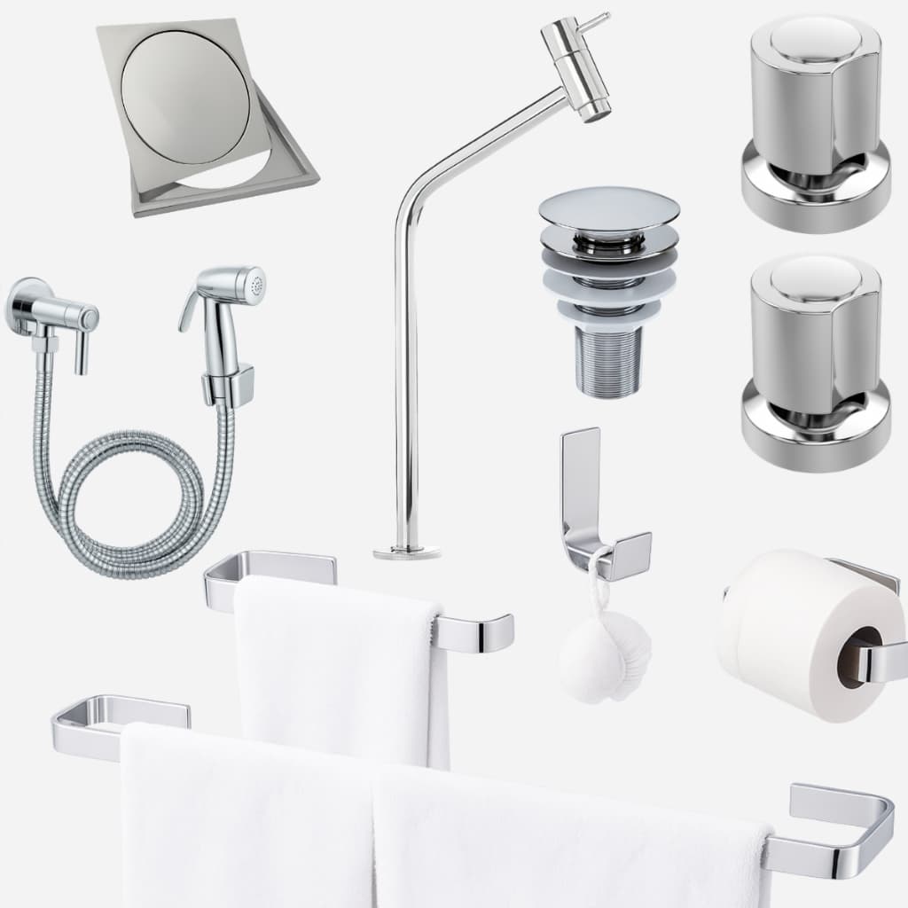 Kit Acessorios Para Banheiro Conjunto Completo 10 Peças Cromado Luxo