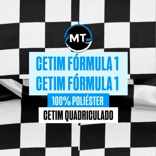 Tecido Cetim ( Formula 1) Preto e Branco Quadriculado X 1,50 Mts Largura