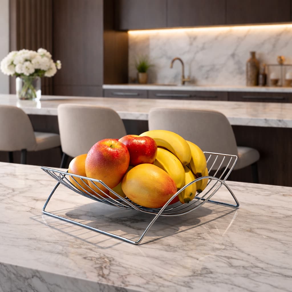 Fruteira Aramada Cromada Organizador de Frutas para Mesa ou Bancada de Cozinha Design Moderno Águia
