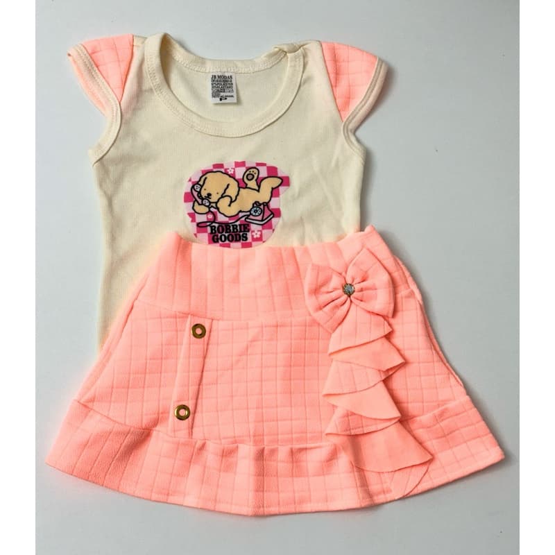 Blusinha e SAIA cor SALMÃO Moda infantil Femenina do 1 ao 6 Conjunto Verão Confortavel estampa sortida