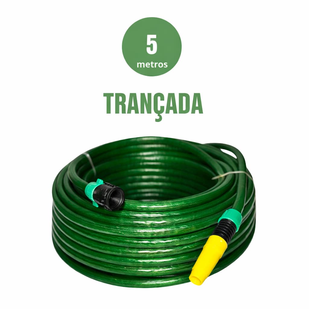 Mangueira de jardim trançada verde resistente e flexível verde jardim com esguicho 5 metros