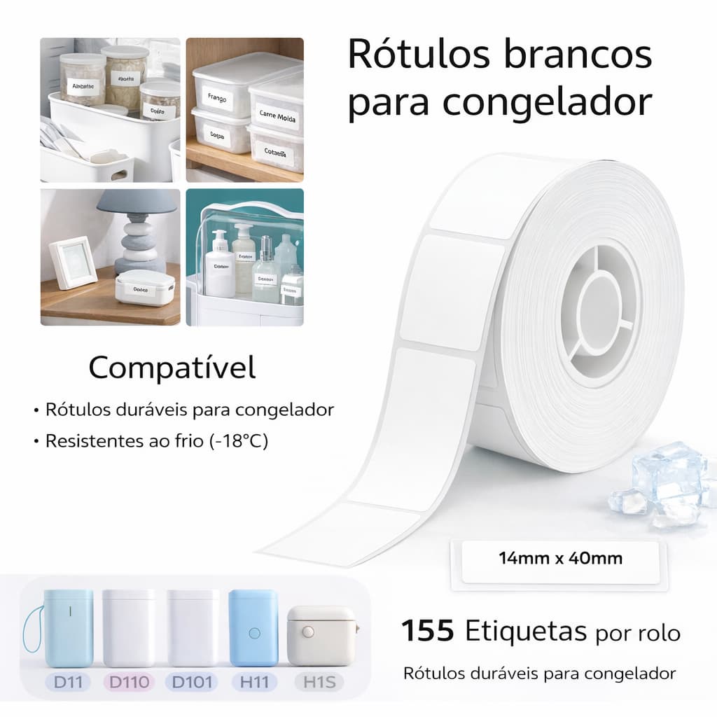 NIIMBOT Rolo Bobina Papel Etiqueta D11 D110 D101 Branca 14x40mm 155 Rotulos
