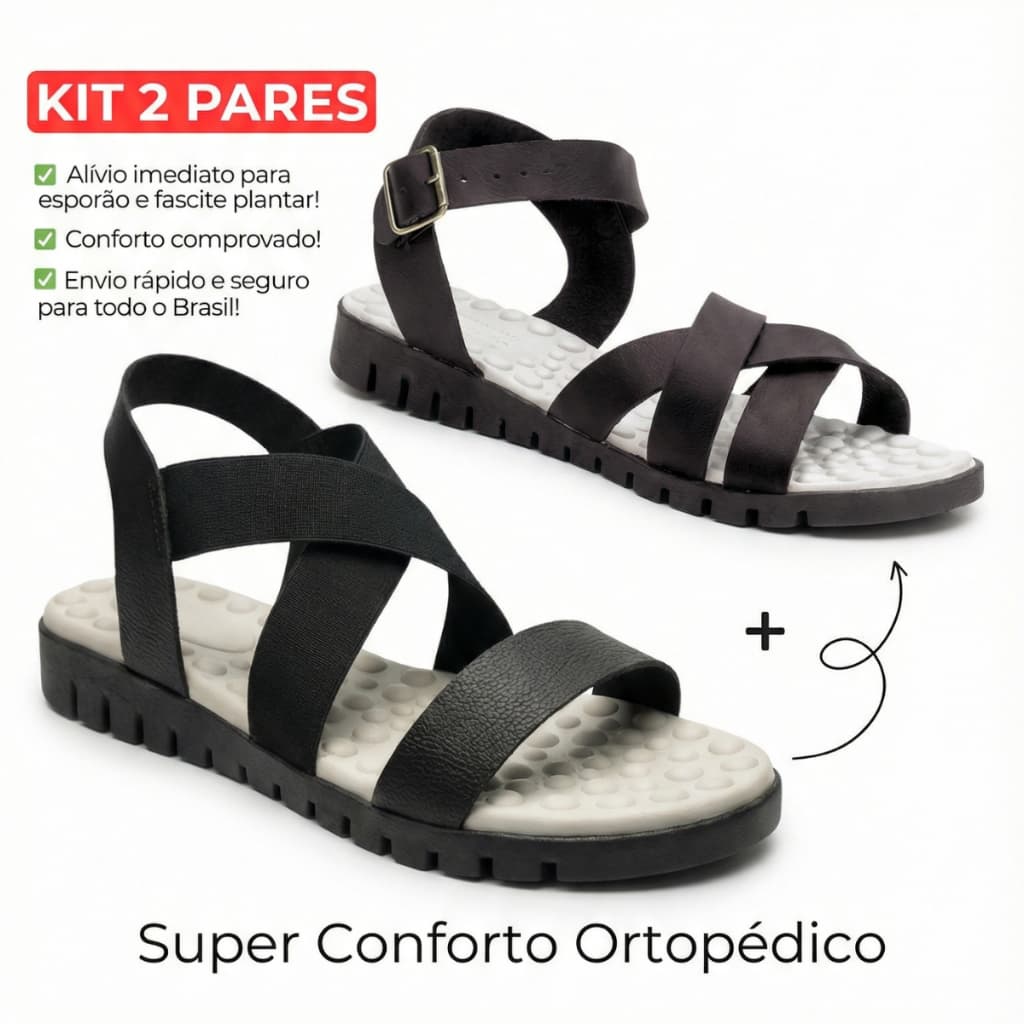 Kit 2 Pares Sandália Papete Feminina Ortopédica Palmilha Anatômica Massageadora Confortável Macia